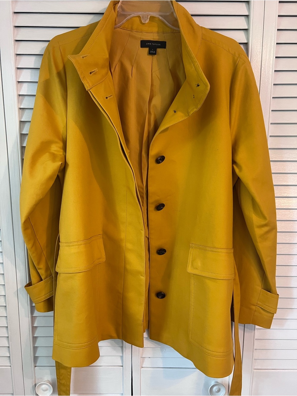 Ann Taylor 3/4 Length Swing Trench coat Bright Mustard Yellow Jacket